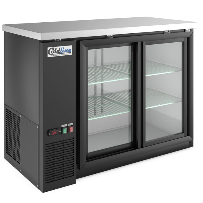 CBB-48G-SL 48” Refrigerated Narrow Black Sliding Glass Door Back Bar Cooler