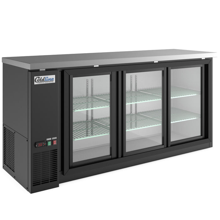CBB-72G-SL 72” Refrigerated Narrow Black Sliding Glass Door Back Bar Cooler