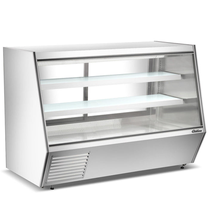 HDL84-F 84" Refrigerated Slanted Glass Seafood Case with Built-in Drain and Rear Storage