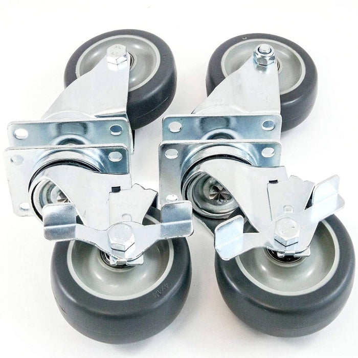 PFC-4-SB 4" Black Plate Casters with Side Brake, Set of 4