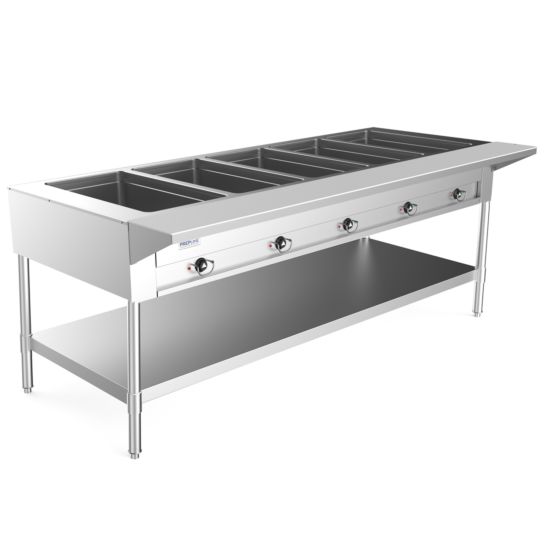 EST74-5O 74" Five Pan Open Well Electric Hot Food Steam Table with Undershelf - 208/240V, 3700W