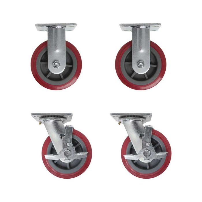 PFC-4-SBR 4" Red Plate Casters with Side Brake - Set of 4