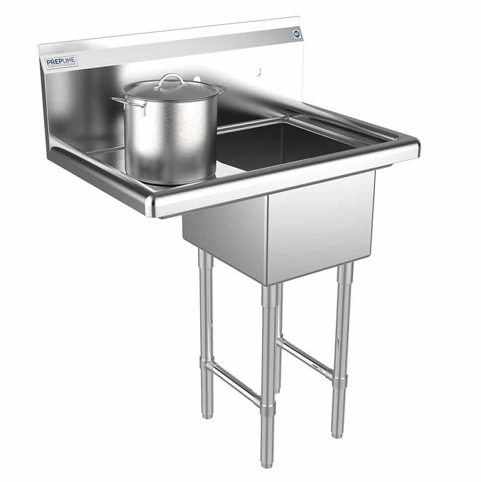 Prepline 28" Stainless Steel One Compartment Commercial Sink with Left Drainboard - 14" x 16" Bowl