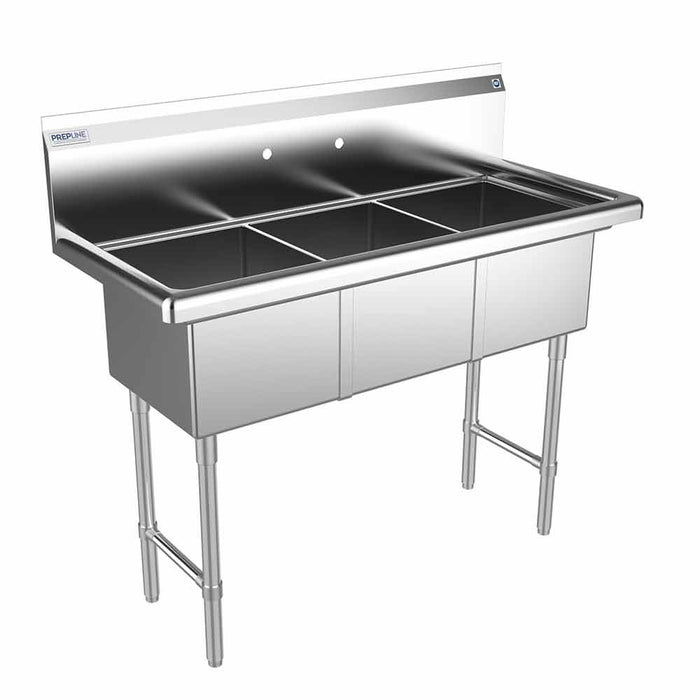 Prepline 47" Stainless Steel Three Compartment Commercial Sink - 14" x 16" Bowls