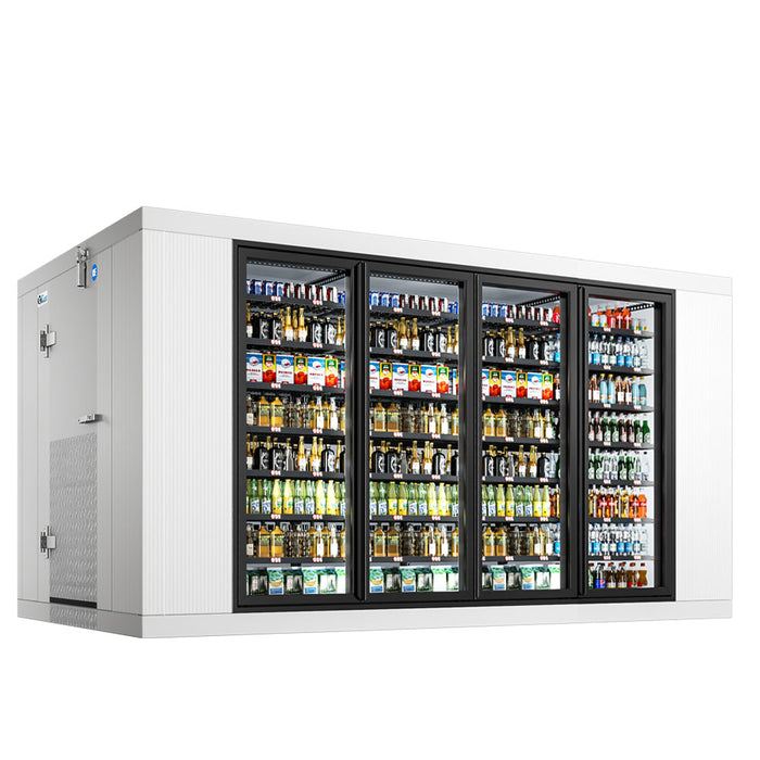 8 x 14 Four Glass Door Walk-in Merchandiser Cooler Box with Floor