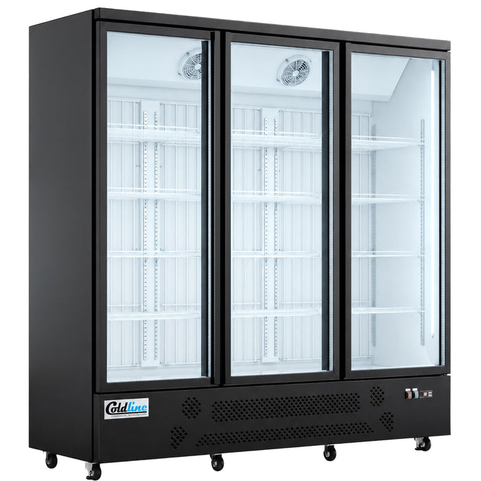 Coldline D3-B 74" Three Glass Door Merchandiser Freezer with LED Lighting, Black