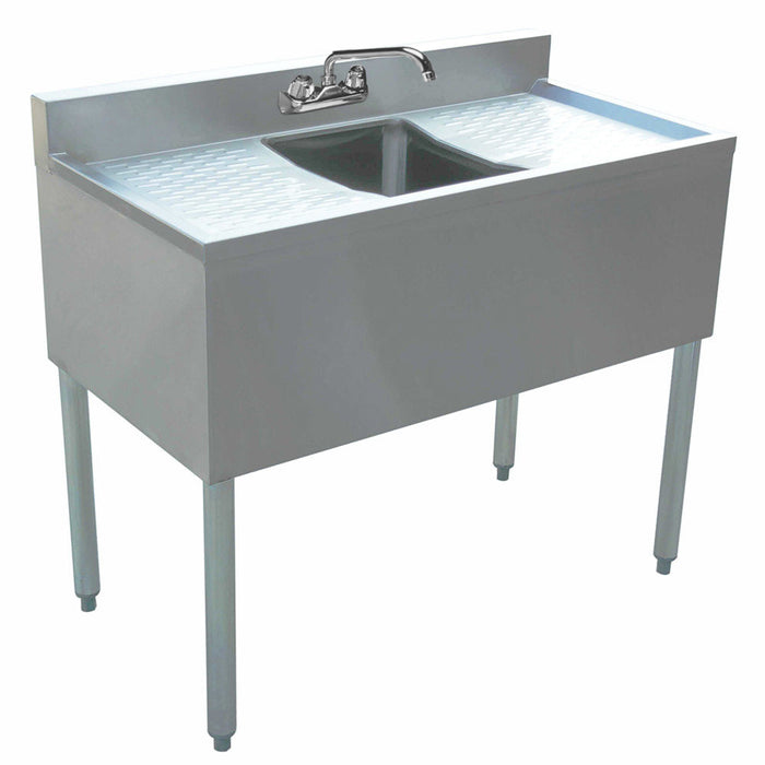 Prepline Stainless Steel 1 Bowl Underbar Hand Sink with Faucet and Two Drainboards - 36" x 18"