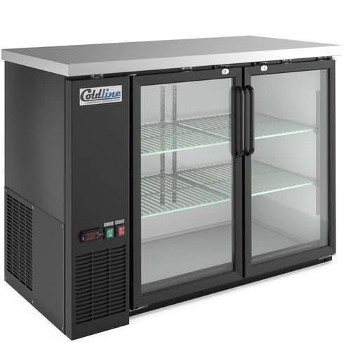 CBB-48G 48" Black Counter Height Narrow Glass Door Back Bar Refrigerator