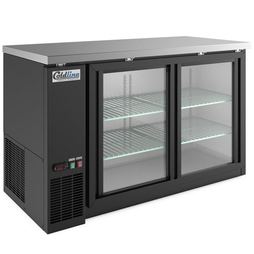 CBB-60G-SL 60” Refrigerated Narrow Black Sliding Glass Door Back Bar Cooler