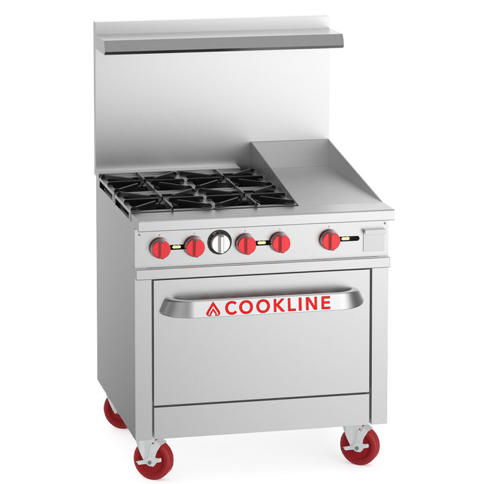 CR36-12G-NG 36" 4 Burner Natural Gas Range with 12" Right Side Griddle and Standard Oven - 181,000 BTU