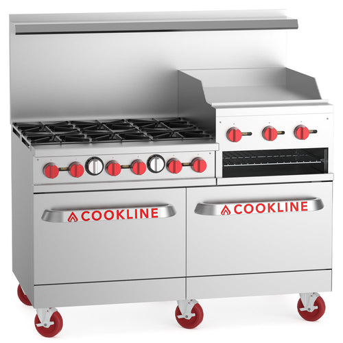 CR60-24RG-NG 60" 6 Burner Natural Gas Range with 2 Ovens with 24" Raised Griddle and Broiler - 278,0