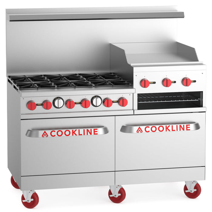 CR60-24RG-NG 60" 6 Burner Natural Gas Range with 2 Ovens with 24" Raised Griddle and Broiler - 278,000 BTU