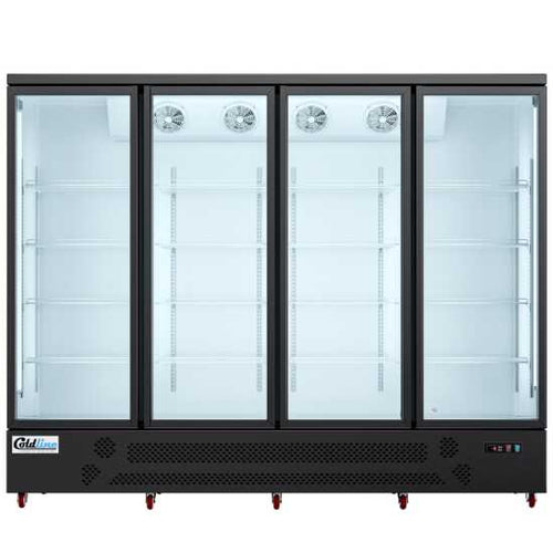 D4-B 98" Four Glass Door Merchandiser Freezer with LED Lighting, Black