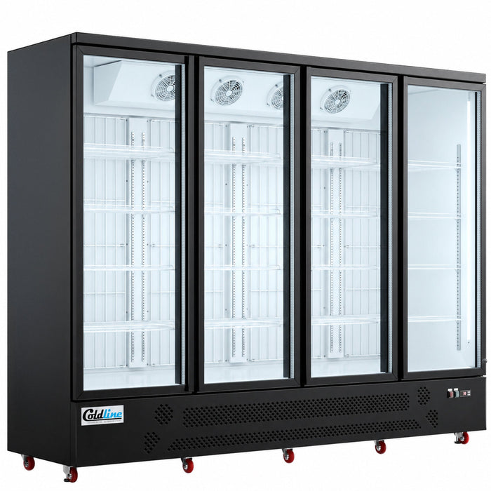 D4-B 98" Four Glass Door Merchandiser Freezer with LED Lighting, Black