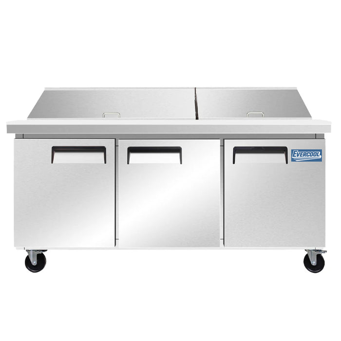 Evercool EMP72 72" Mega Top Refrigerated Sandwich Prep Table with Cutting Board and 30 Food Pans