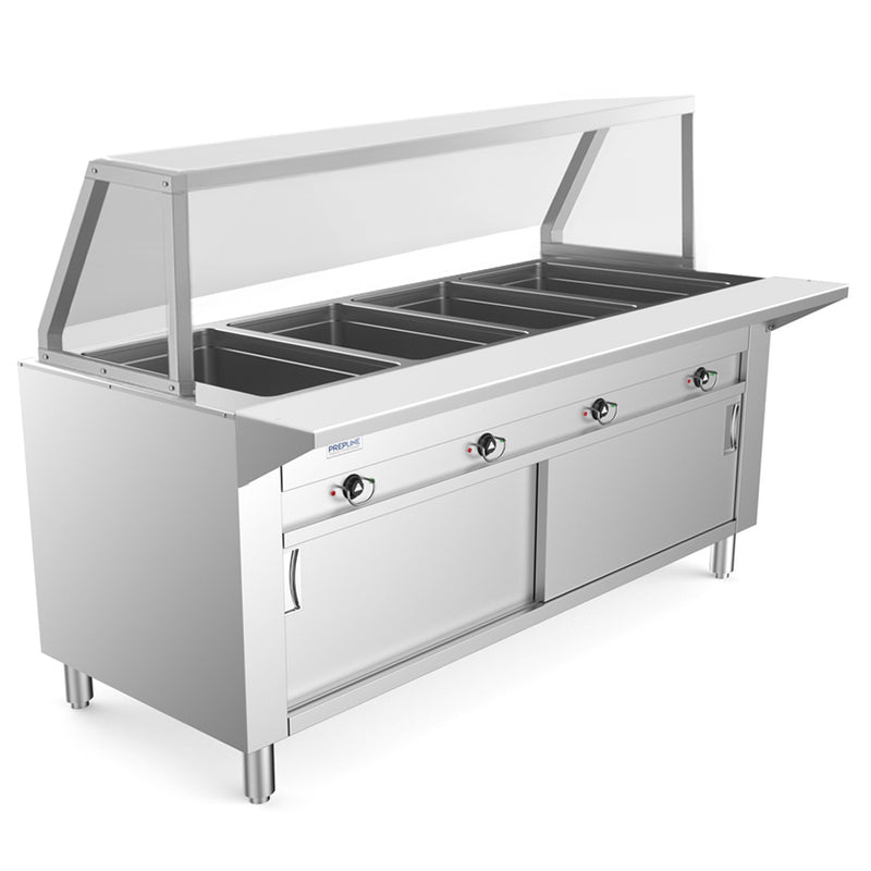 ESTC74-5S 74" Five Pan Sealed Well Electric Hot Food Steam Table with Enclosed Base and Sliding Doors - 208/240V, 3700W