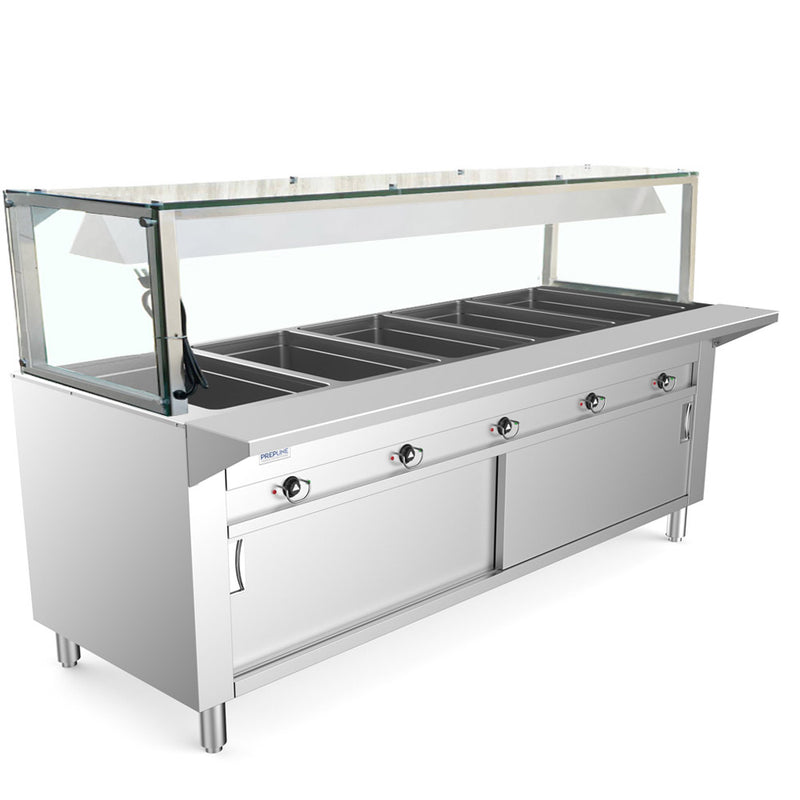 ESTC74-5S 74" Five Pan Sealed Well Electric Hot Food Steam Table with Enclosed Base and Sliding Doors - 208/240V, 3700W