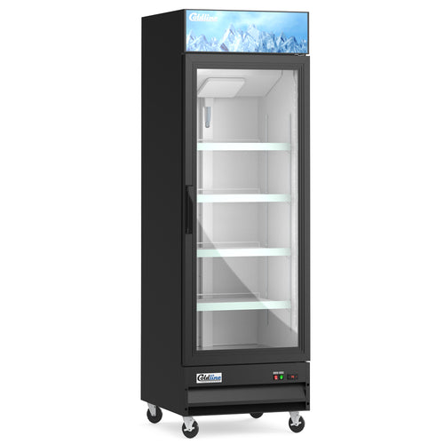 D12-B 27” Single Glass Swing Door Merchandiser Freezer - Black