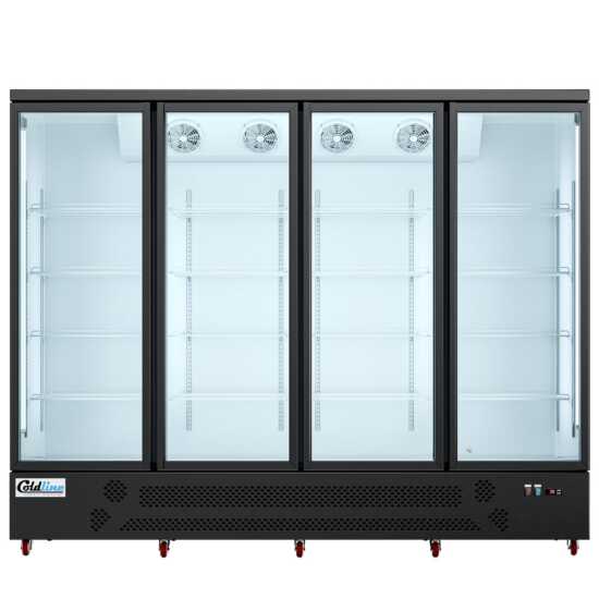 G4-B 98" Four Glass Door Merchandiser Refrigerator with LED Lighting, Black