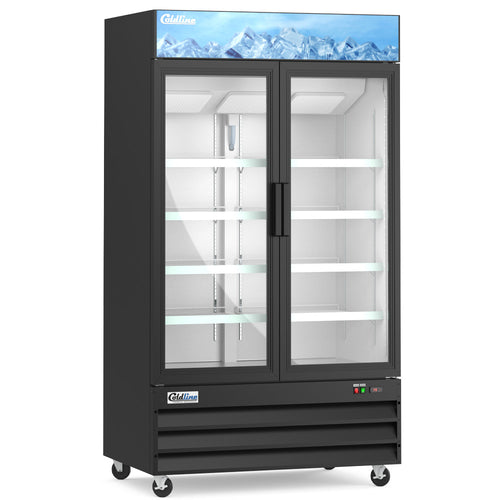 G48-B 48” Double Glass Swing Door Merchandising Refrigerator - Black