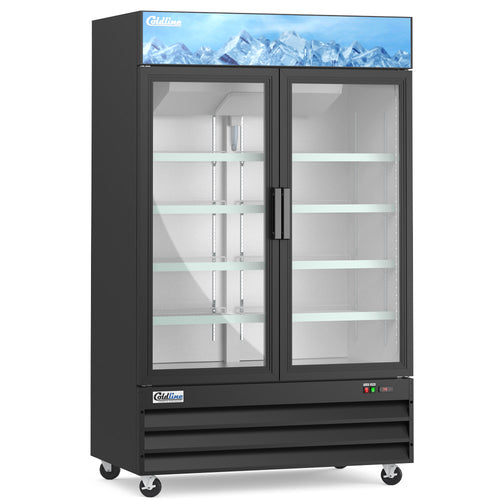 G53-B 53” Double Glass Swing Door Merchandising Refrigerator - Black