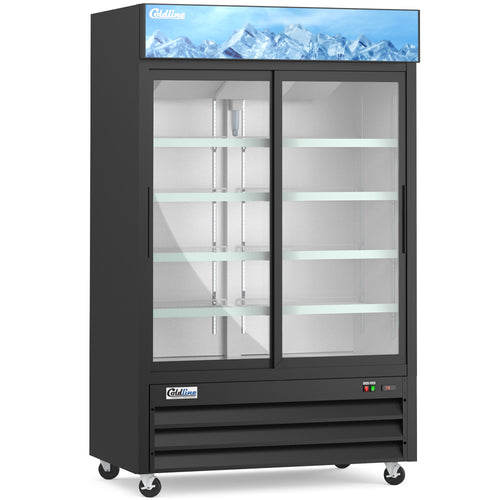 G53S-B 53” Double Sliding Glass Door Merchandising Refrigerator - Black