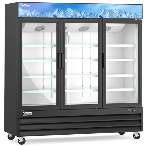G80-B 78” Triple Glass Swing Door Merchandising Refrigerator - Black
