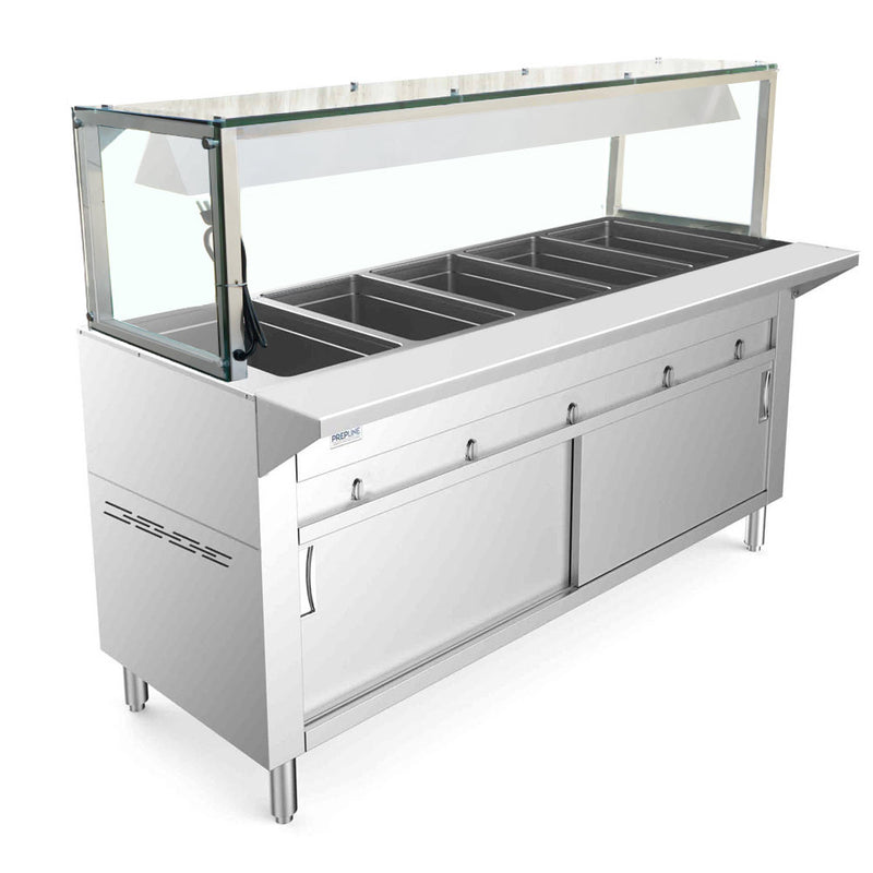 GSTC74-5S 74" Five Pan Sealed Well Gas Hot Food Steam Table with Enclosed Base and Sliding Doors