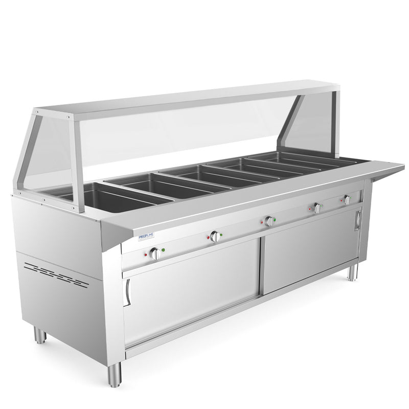 GSTC74-5S 74" Five Pan Sealed Well Gas Hot Food Steam Table with Enclosed Base and Sliding Doors