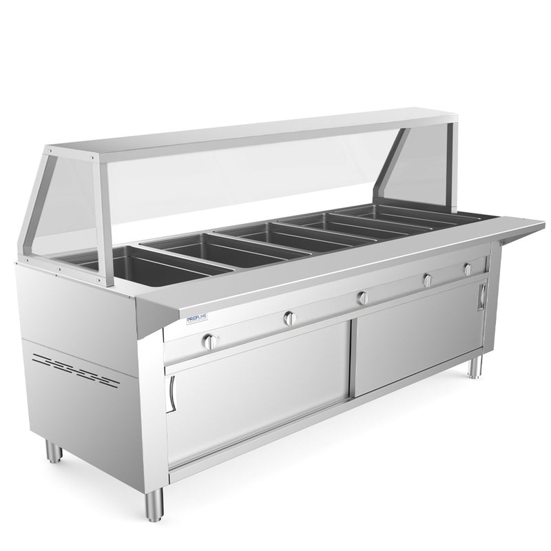 GSTC74-5S 74" Five Pan Sealed Well Gas Hot Food Steam Table with Enclosed Base and Sliding Doors