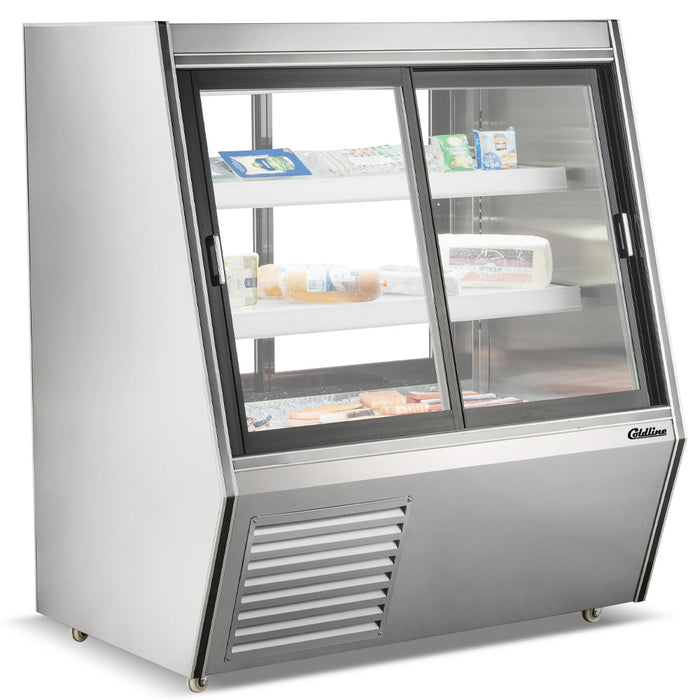 HDL48-DS 48" Dual Service Refrigerated High Meat Deli Case with Rear Storage, Front and Rear Sliding Glass Doors