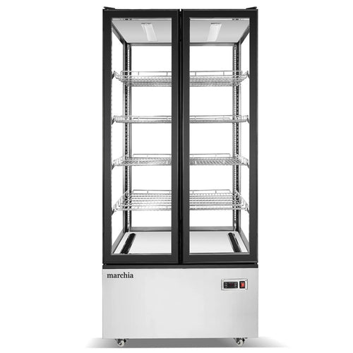 MVS800 Double Door Vertical Refrigerated Glass Cake Display Case, Stainless Steel