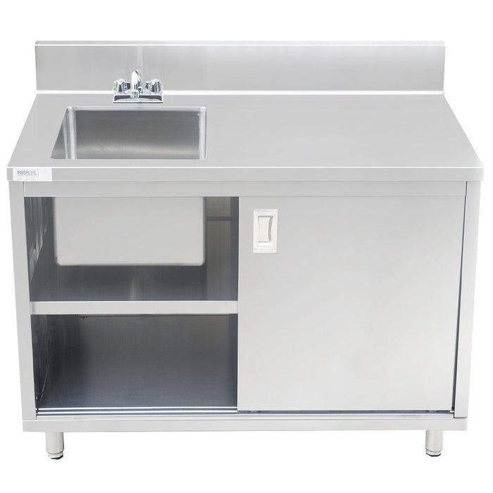 Prepline 30"D x 48"L Stainless Steel Enclosed Base Work Table with Sink and Sliding Doors
