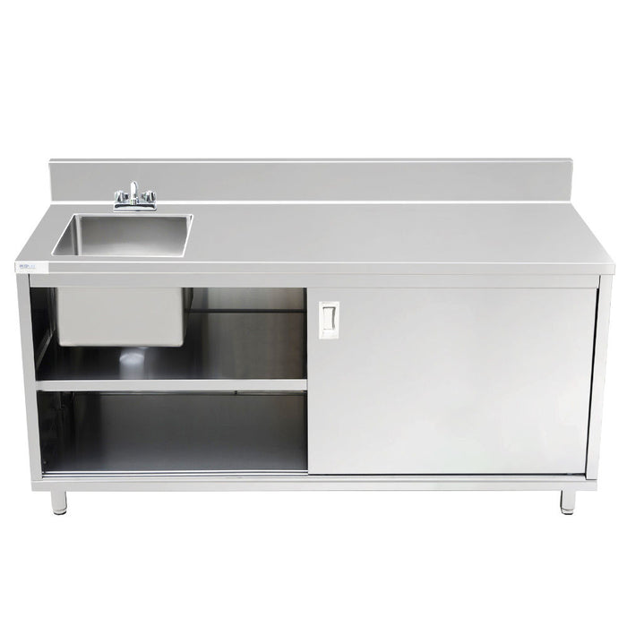 Prepline 30"D x 72"L Stainless Steel Enclosed Base Work Table with Sink and Sliding Doors