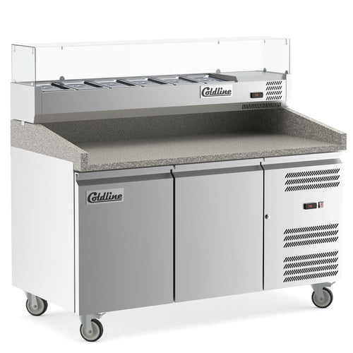 PDR-60-SG 60" Refrigerated Pizza Prep with Refrigerated Glass Topping Rail
