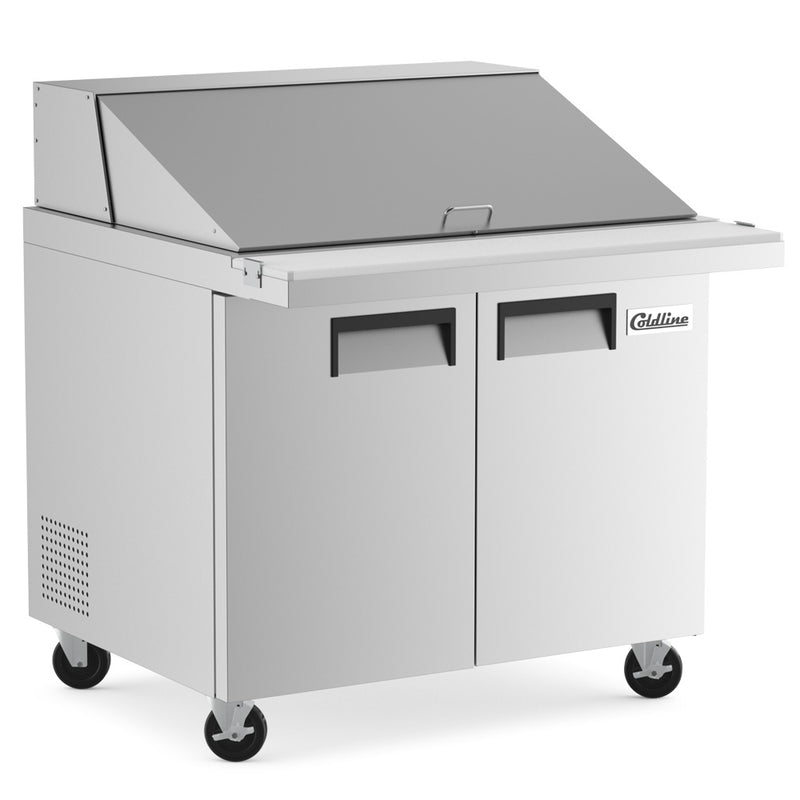 SMP36 36" Two Door Mega Top Bain Marie Sandwich Prep Refrigerator - 15 Pans