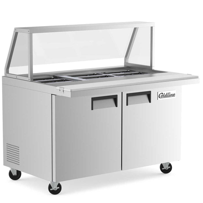 SMP48 48" Two Door Mega Top Bain Marie Sandwich Prep Refrigerator - 18 Pans