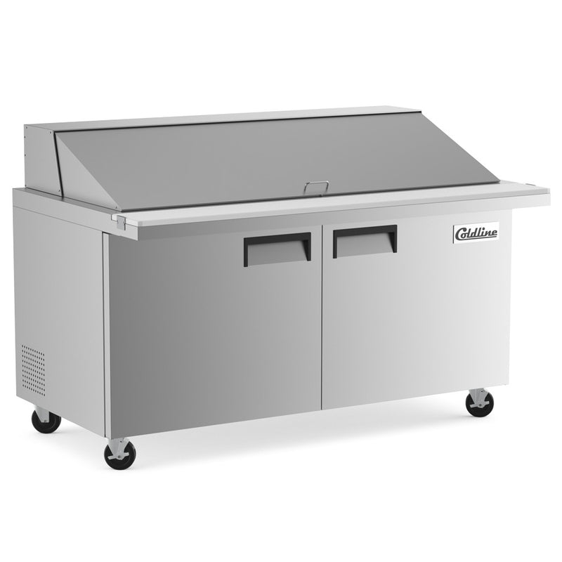 SMP60 60" Two Door Mega Top Bain Marie Sandwich Prep Refrigerator - 24 Pans
