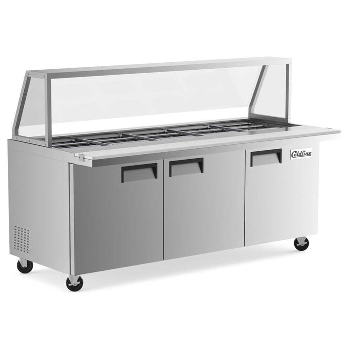 SMP72 71" Three Door Mega Top Bain Marie Sandwich Prep Refrigerator - 30 Pans