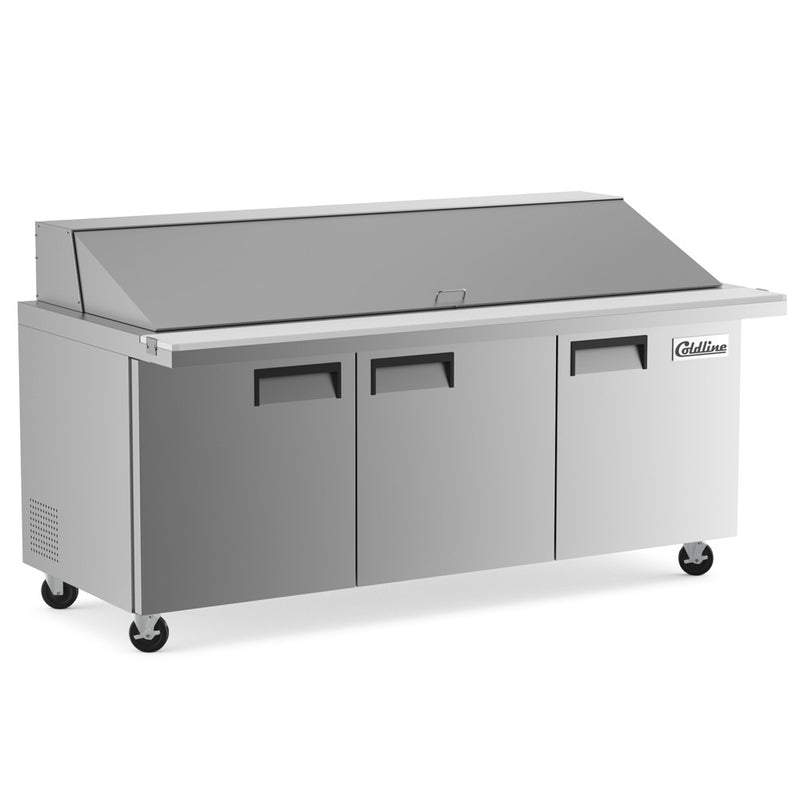 SMP72 71" Three Door Mega Top Bain Marie Sandwich Prep Refrigerator - 30 Pans