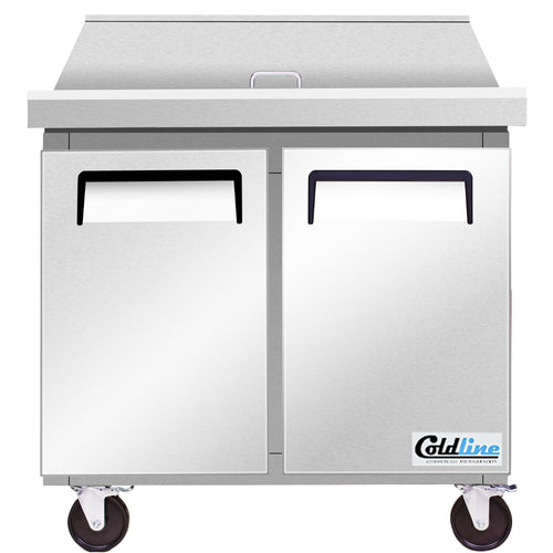 Coldline SMP36-T 36" Mega Top Refrigerated Sandwich Prep Table with Cutting Board and Food Pans