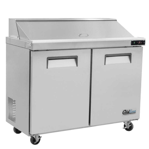 Coldline SPN-48 48" Narrow Depth Refrigerated Sandwich Prep Table with Cutting Board and Food Pans