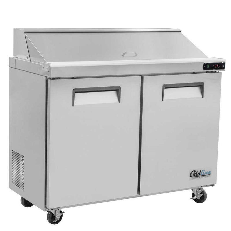 Coldline SPN-48 48" Narrow Depth Refrigerated Sandwich Prep Table with Cutting Board and Food Pans