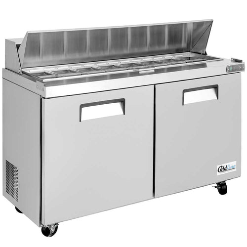 Coldline SPN-60 60" Narrow Depth Refrigerated Sandwich Prep Table with Cutting Board and Food Pans