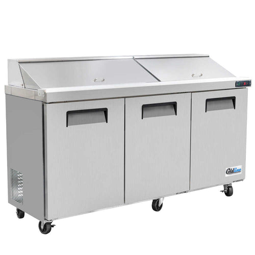 Coldline SPN-72 72" Narrow Depth Refrigerated Sandwich Prep Table with Cutting Board and Food Pans