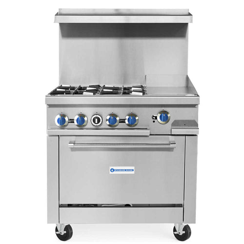 SR-R36-12MG-NG 36" Natural Gas Commercial Range with 2 Burner, 12" Griddle, 1 Oven - 153,000 BTU