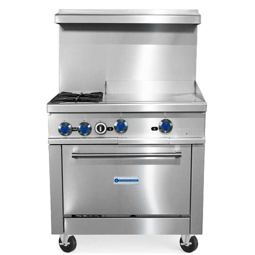 SR-R36-24MG-NG 36" Natural Gas Commercial Range with 2 Burner, 24" Griddle, 1 Oven - 153,000 BTU