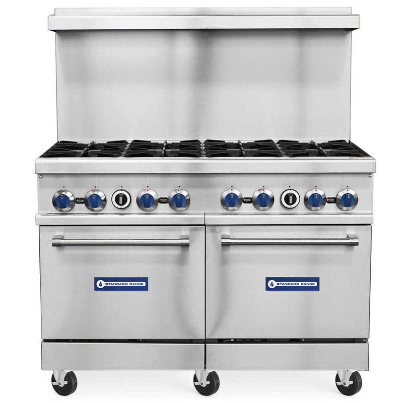 SR-R48-NG 48" Natural Gas Commercial Range with 8 Burner, 2 Oven - 306,000 BTU