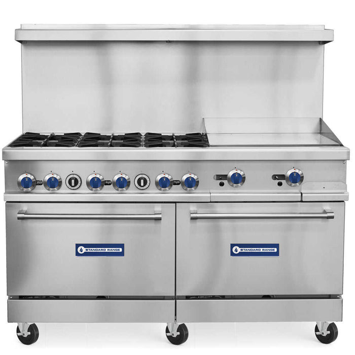 SR-R60-24MG-NG 60" Natural Gas Range with 24" Griddle, 6 Burners, 2 Ovens - 306,000 BTU