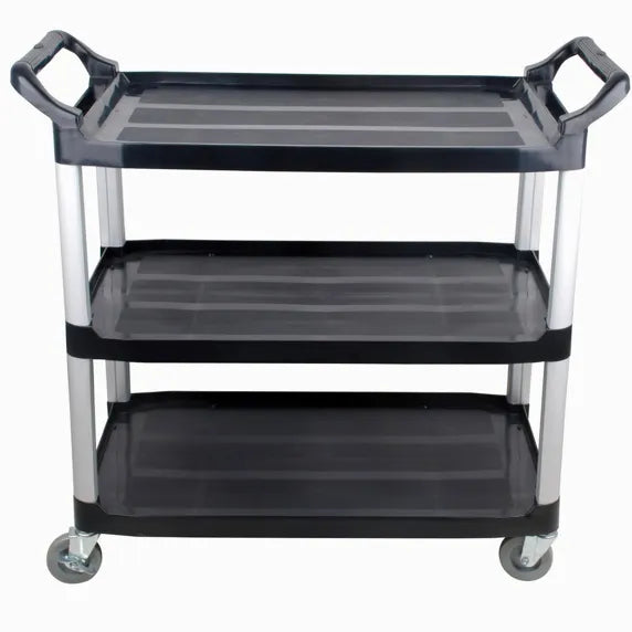 Prepline T-1632-BP 33" X 16" Black Three Shelf Utility Trolley Cart
